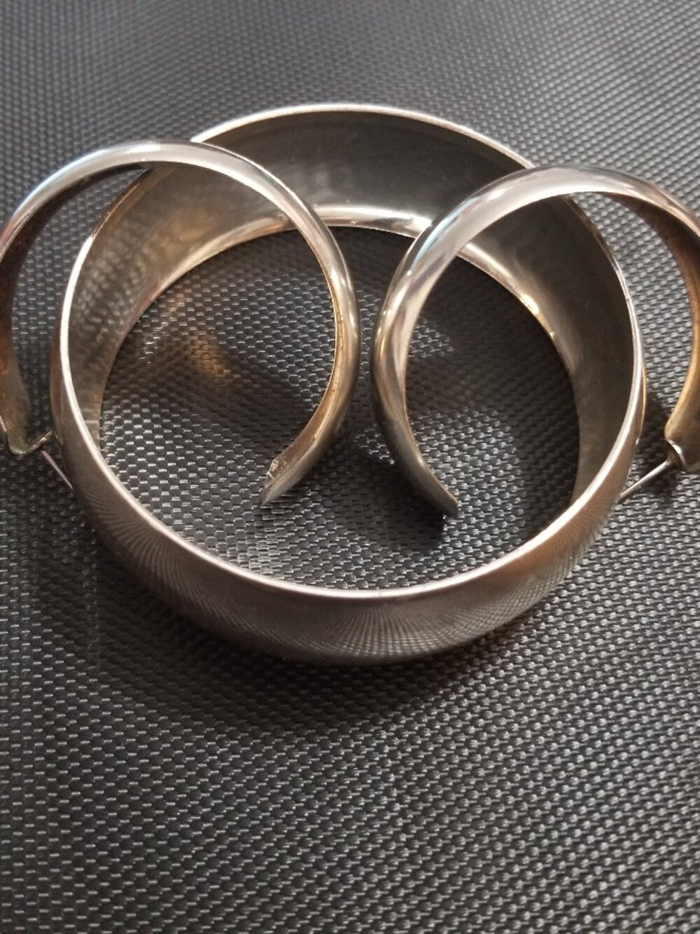 1970's-Style Silver-Tone Wide-Bangle-Bracelet with Matching Vintage Hoops